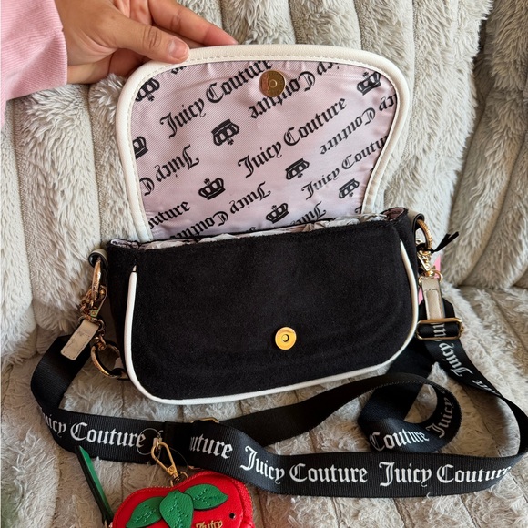 Juicy Couture Black and White Crossbody Bag with Strawberry Charm - Picture 3 of 4